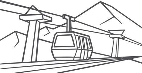 Cable Car Line Drawing Illustration © KEI KATA