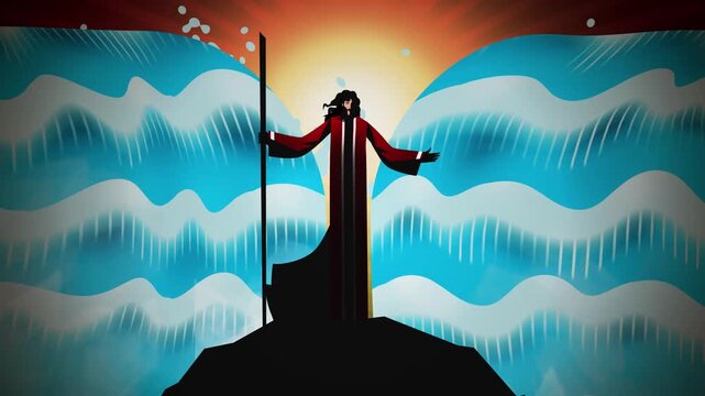 moses with his staff parting the red sea