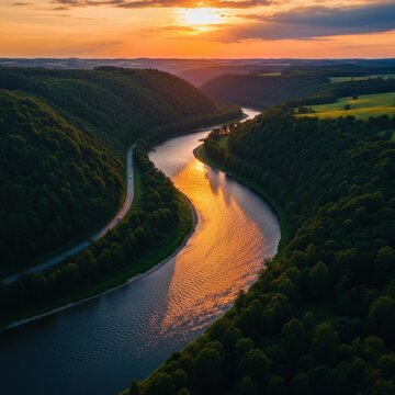 Sunset Over the Saar River Valley - A Serene Landscape.
