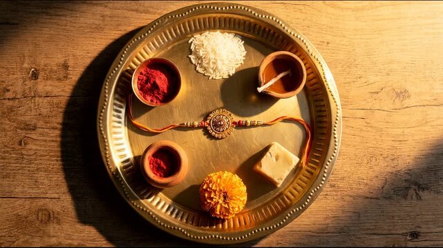 Traditional Rakhi Thali With Sweets Rice Kumkum Diya For Raksha Bandhan Festival