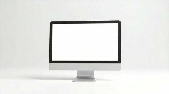 Modern all-in-one computer with a blank white screen on a clean white background.