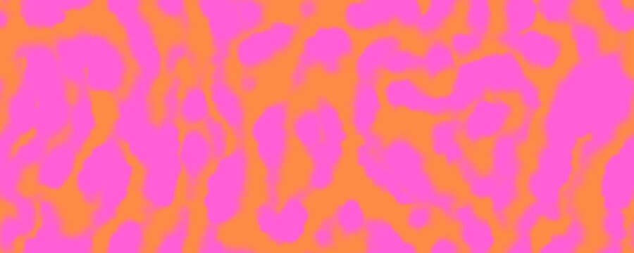 Seamless tie dye pattern with pink and orange stains. Funny psychedelic hippie style texture. 70s style design motif. Blurred horizontal background with paint flowing