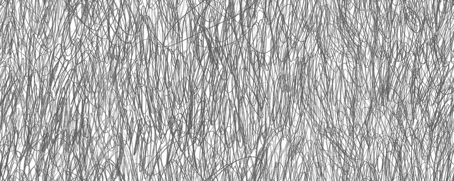 Seamless pattern with gray graphite pencil scribbles. Black and white hand drawn texture. Horizontal background with loose, chaotic pencil strokes