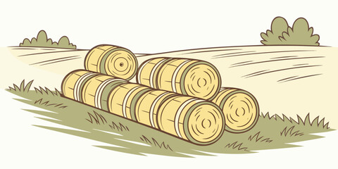 A stack of hay bales in a field Vector © MST CHIN BANU BEGUM