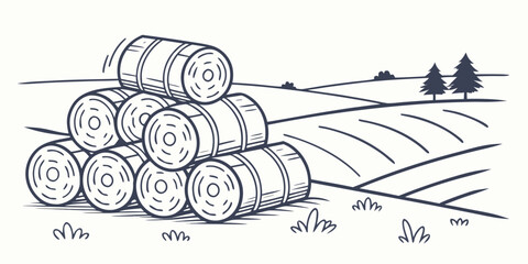 A stack of hay bales in a rural field Vector © MST CHIN BANU BEGUM