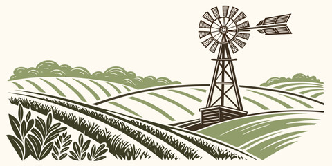 A windmill standing in a field of crops Vector © MST CHIN BANU BEGUM