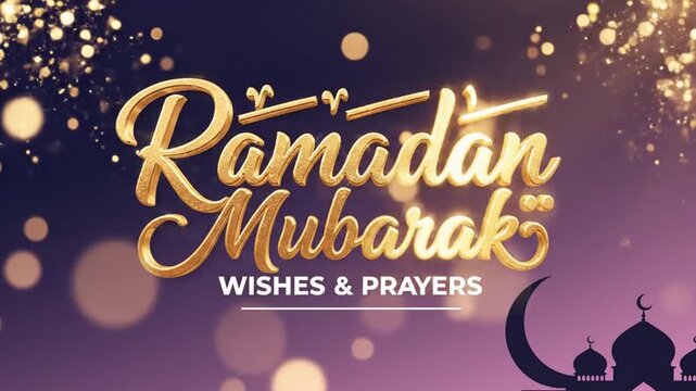 Elegant Ramadan Mubarak greeting card design with gold text and mosque silhouette