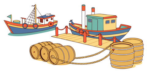 A boat and a dock with coils of rope Vector © MST CHIN BANU BEGUM