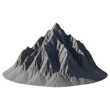 A majestic mountain peak rendered in a realistic three-dimensional style with rocky textures