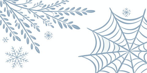 Obraz premium A spider web and snowflakes on a winter day Vector
