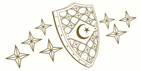 Gold shield with stars and crescent moon symbol Vector © MST CHIN BANU BEGUM