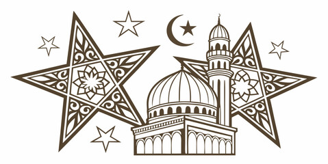 A mosque with stars and a crescent moon Vector © MST CHIN BANU BEGUM