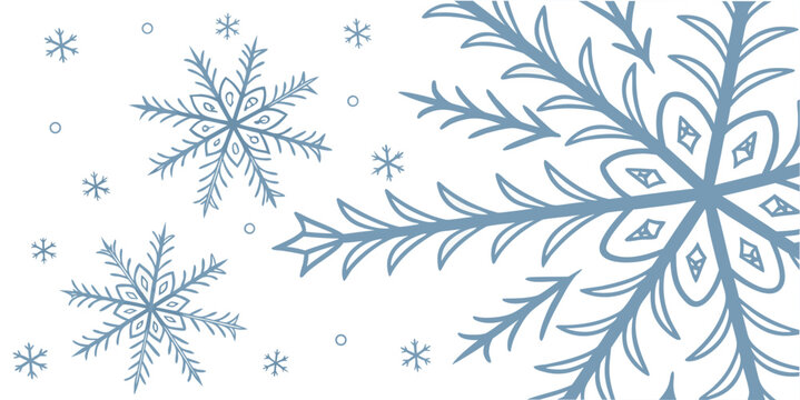 A large snowflake with intricate patterns and smaller snowflakes around it Vector