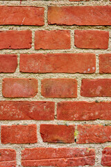 Obraz premium Architecture, vintage and brick with wall of building for exterior, stone and apartment. Facade, real estate and property with concrete on house for pattern, space and construction background.