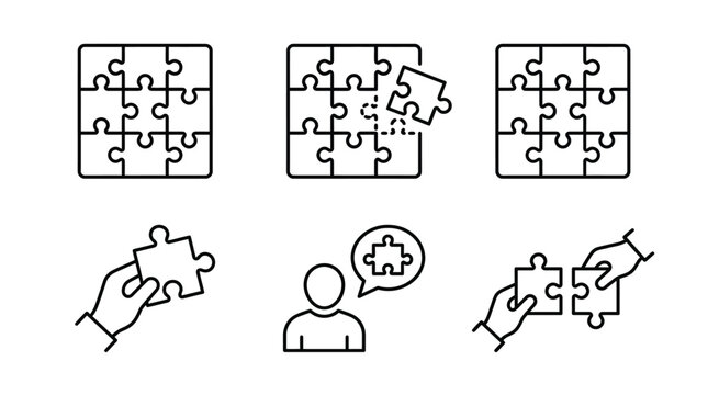 Puzzle pieces coming together to form a complete puzzle graphic