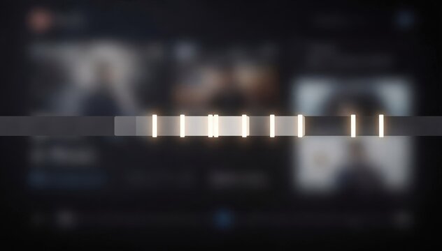 Medium shot of a digital timeline highlighting midroll ad insertion points on a VOD streaming interface with blurred background controls and playback elements.