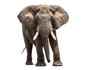 Obraz premium Elephant portrait Large mammal, wrinkly skin, tusks, big ears, against a blank background