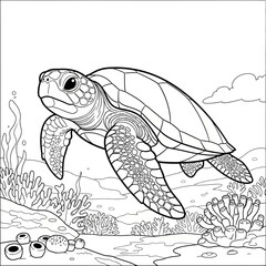 Fototapeta premium A sea turtle swimming in the ocean with seaweed