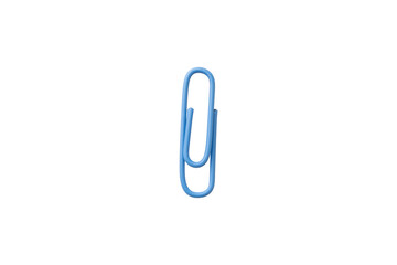 Obraz premium a blue paper clip isolated PNG on a white background with clipping path.
