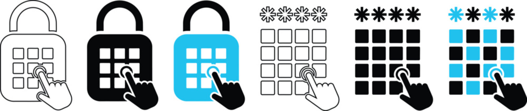 Security Password Access with Digital Lock Keypad and Finger Touch Vector Icon Illustration