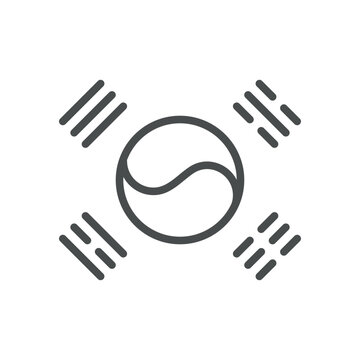 South Korea Flag Icon, Emblem of National Identity and Patriotic Korean Symbol, Simple Thin Linear Outline Vector Flag Pictogram of South Korea.
