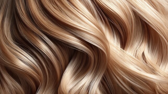 Close-up of beautiful wavy blonde hair with highlights and shadows
