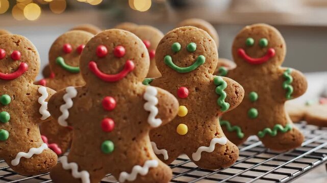 Rows of Adorable Gingerbread Men Cookies Decorated with Bright Royal Icing, Perfect for Holiday Celebrations