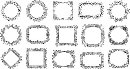Obraz premium Hand-drawn Decorative Frames Set with Intricate Floral and Ornate Designs for Elegant Design Projects