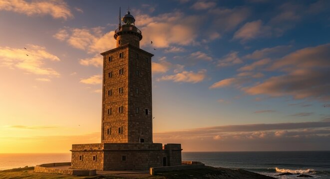 Tower of Hercules - Ancient Roman Lighthouse at Sunset in A Coru?a.