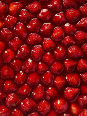 Slow Roasted Strawberries Densely Packed in Syrup, Extreme Macro Overhead Food Photography