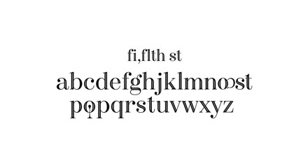 Obraz premium Elegant serif font alphabet set with ligatures and special characters on white