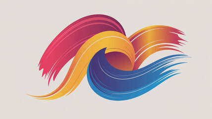 Vibrant colorful brush strokes in red orange and blue hues on a light gray background creating a dynamic abstract art piece with textured effect