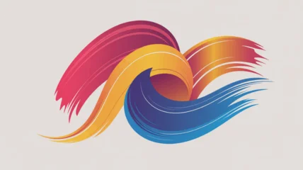 Plexiglas schilderij Abstracte kunst Vibrant colorful brush strokes in red orange and blue hues on a light gray background creating a dynamic abstract art piece with textured effect  © zobai