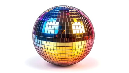 Obraz premium A close-up shot of a round, mirrored object with many small, reflective squares, displaying a spectrum of colors. It sits on a white surface