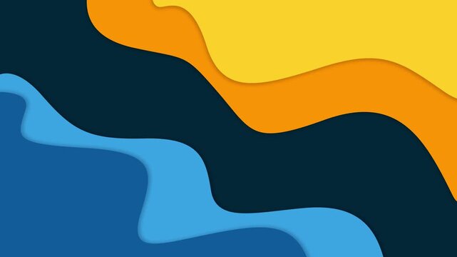 Blue Paper Cut Motion Background, blue, orange, and yellow wave shapes paper cut out animations. Ideal for footage compositing, video styling, and transitions
