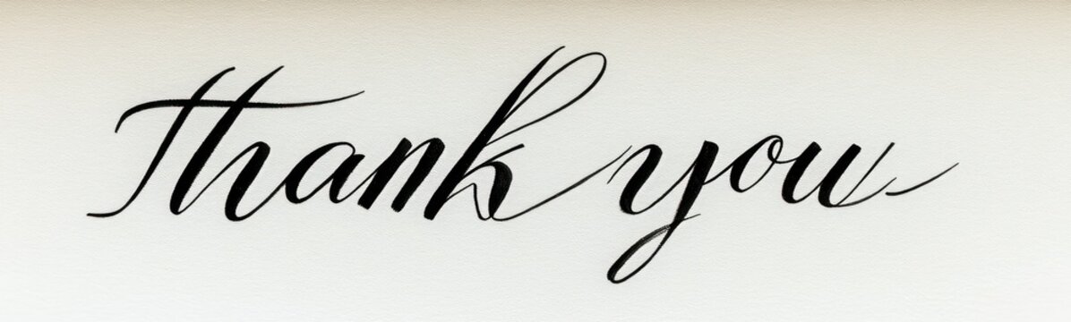 Elegant black cursive thank you on a soft beige gradient background, expressing gratitude and appreciation.