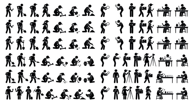 Archaeologists Silhouette Set Pack. Editable Vector Illustration. featuring vector, icon, silhouette, profession, job, work, archaeology, construction, delivery, office, labor, digging, shovel more.