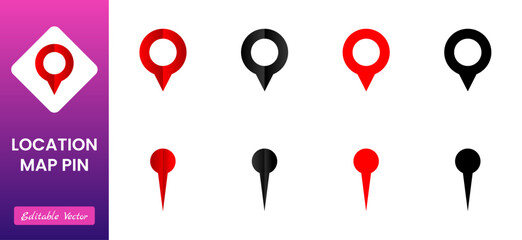 Fototapeta premium Location, map and navigation pin icon collection with GPS markers, place pointers, position tracking and route symbols, vector outline navigation icons set isolated on transparent background