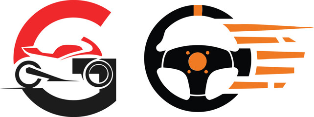 Letter G with motorcycle and steering wheel for speed © Rasel475