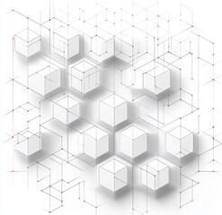 Fototapeta premium Abstract isometric cubes arranged in a delicate wireframe grid with layered shadows, creating a futuristic, precise geometric composition.