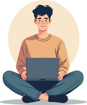 donna o uomo al computer che usa un laptop in ufficio casa al bar vettoriale, portatile	
