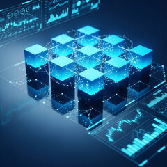 Obraz premium Blockchain Technology Concept with Digital Data Blocks and Network Connection Visualization