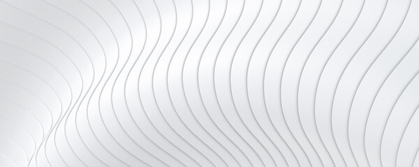 Obraz premium White striped background with lines pattern, abstract white gray waves banner, 3D illustration.