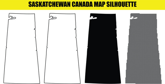 Saskatchewan canada map silhouette set province borders outline black shape isolated on transparent background