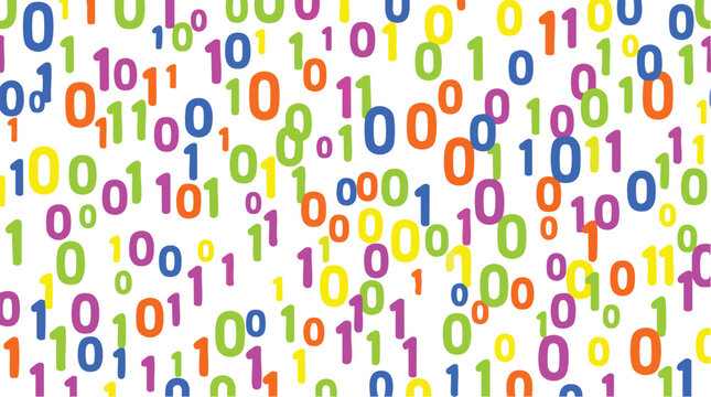 Colorful binary code numbers pattern.