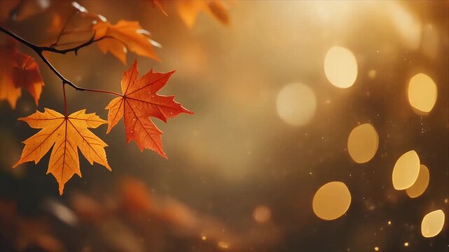 Autumn Leaf Close Up with Soft Bokeh Background in Warm Golden Light