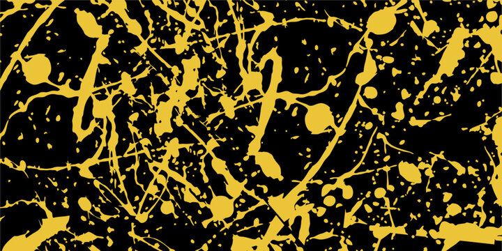Abstract Yellow Paint Splatter on Black Background &ndash; Modern Grunge Ink Splash Texture