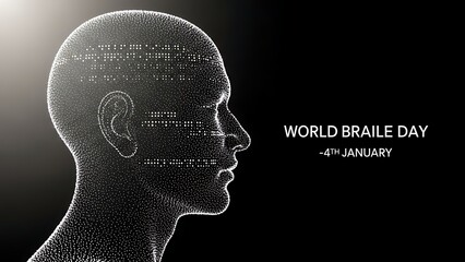 Obraz premium World braille day awareness image with human head made of braille dots