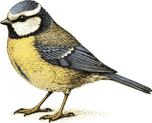 Hand Tinted Victorian Blue Tit Natural History Illustration © Stefanina