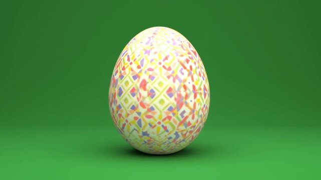 A single geometric easter egg rotating steadily on a green chroma key background seamless loop for compositing
